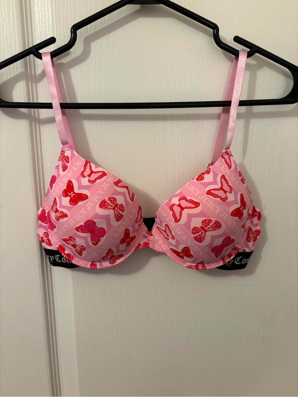 Juicy Couture Pink Bra with Red Butterfly Print